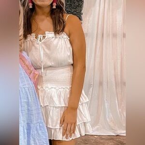 White Ruffled Spaghetti Strap Dress